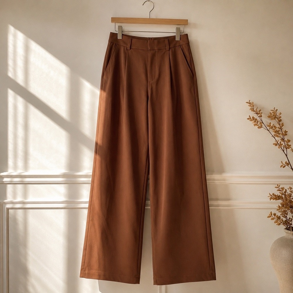 Halara Chocolate Brown Wide Leg Pleated Pants MP High Rise Autumn Trousers